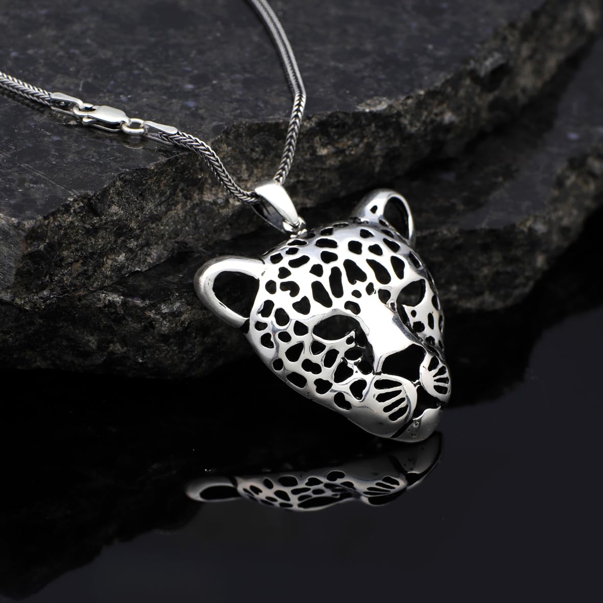 Men's Sterling Silver Leopard Necklace - Animal Pendant - Complete with Men's Silver Chain - Birthday Gifts