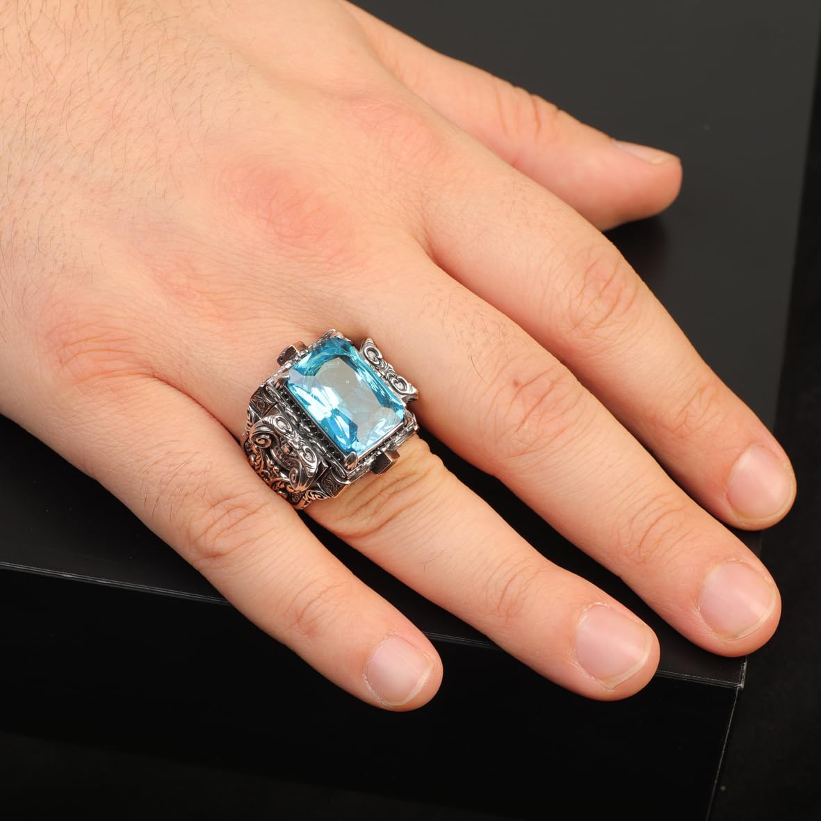 Aquamarine Ring Sterling Silver Chunky Silver Ring