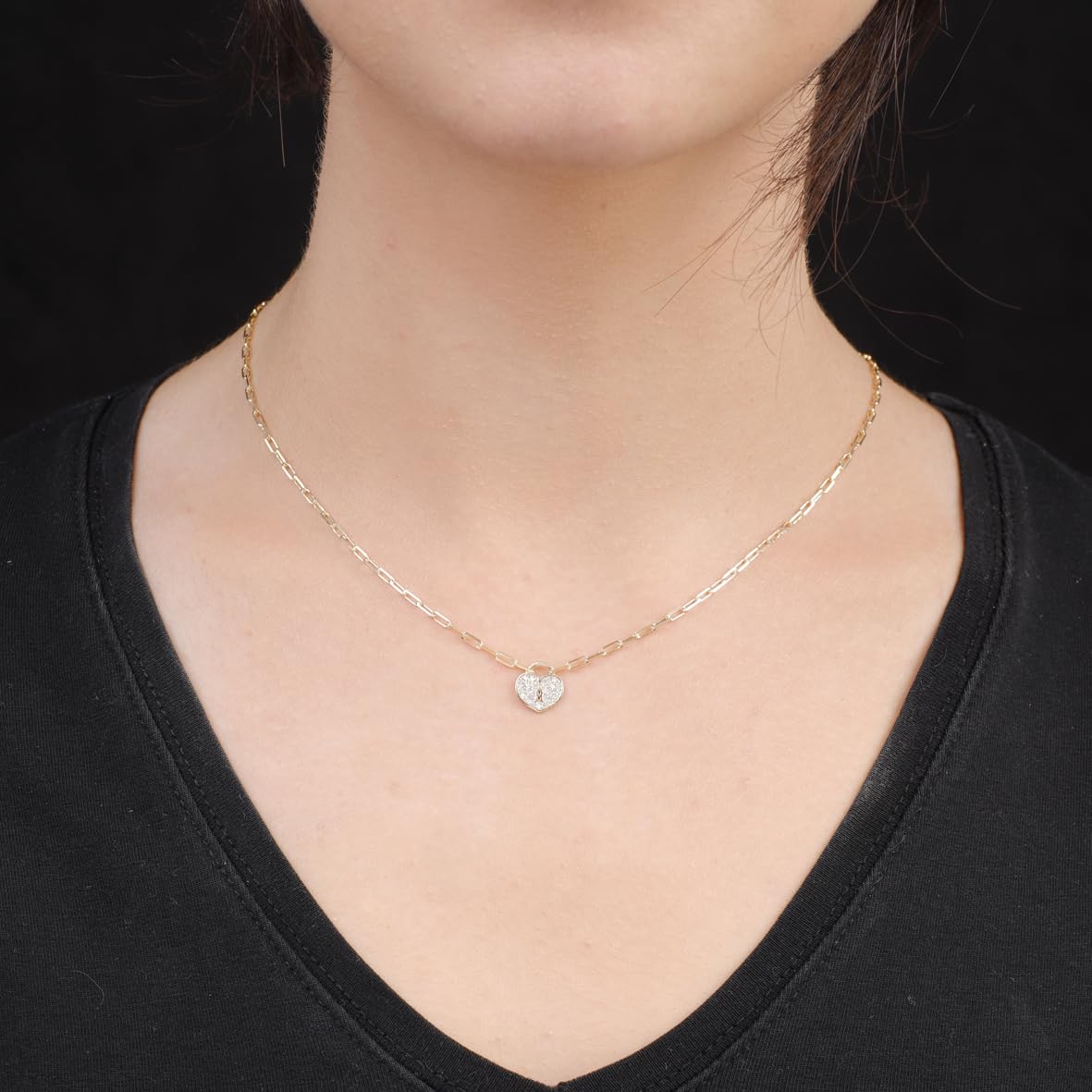 Sterling Silver Heart Necklace and Lock - Cute Heart Necklace and Lock in Gold Jewelry - Gold Plated Heart Necklace Aesthetic Charm - Aesthetic Gold Plated Heart and Lock Necklace