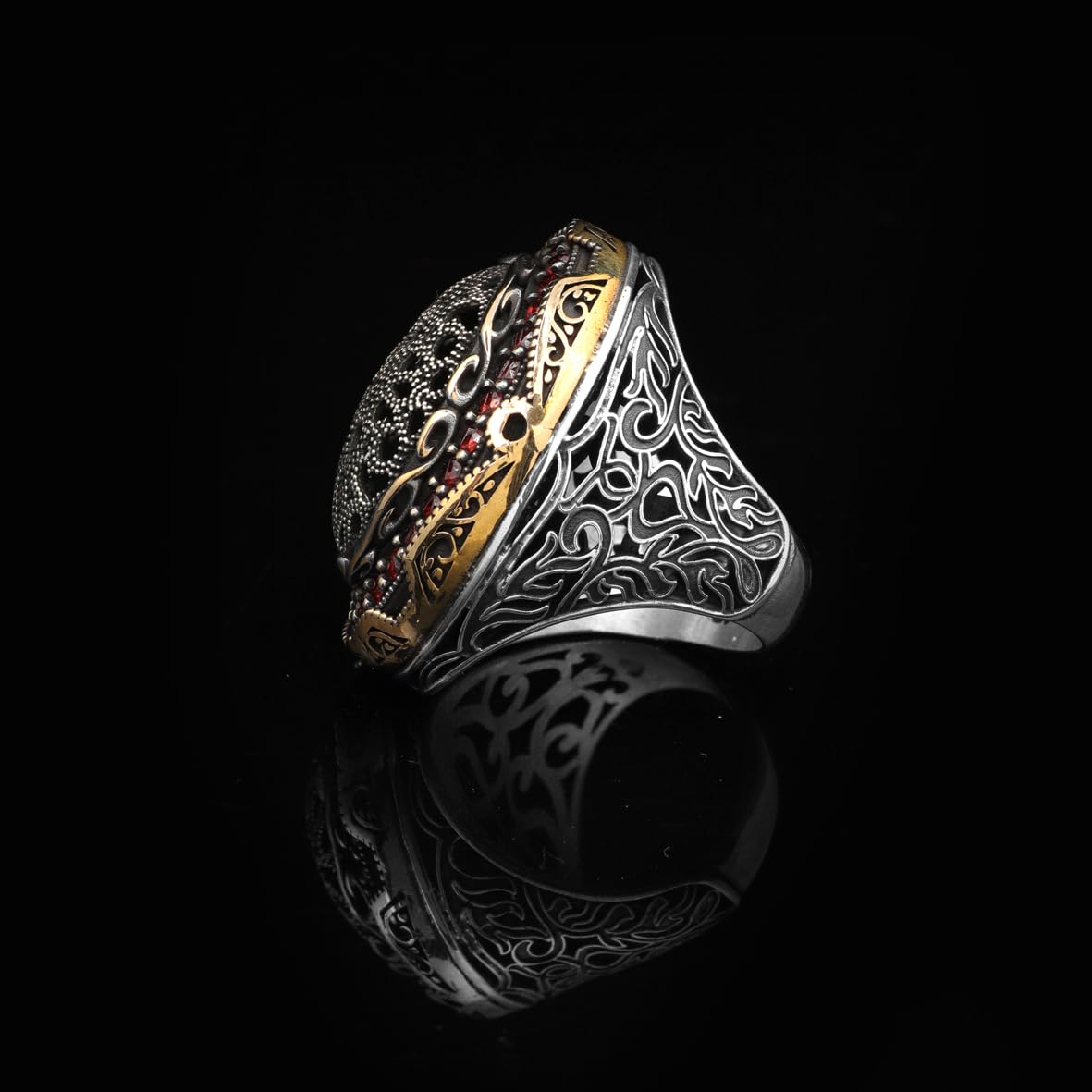 Garnet Ring Ottoman Style – Large Statement Vintage Ring for Men