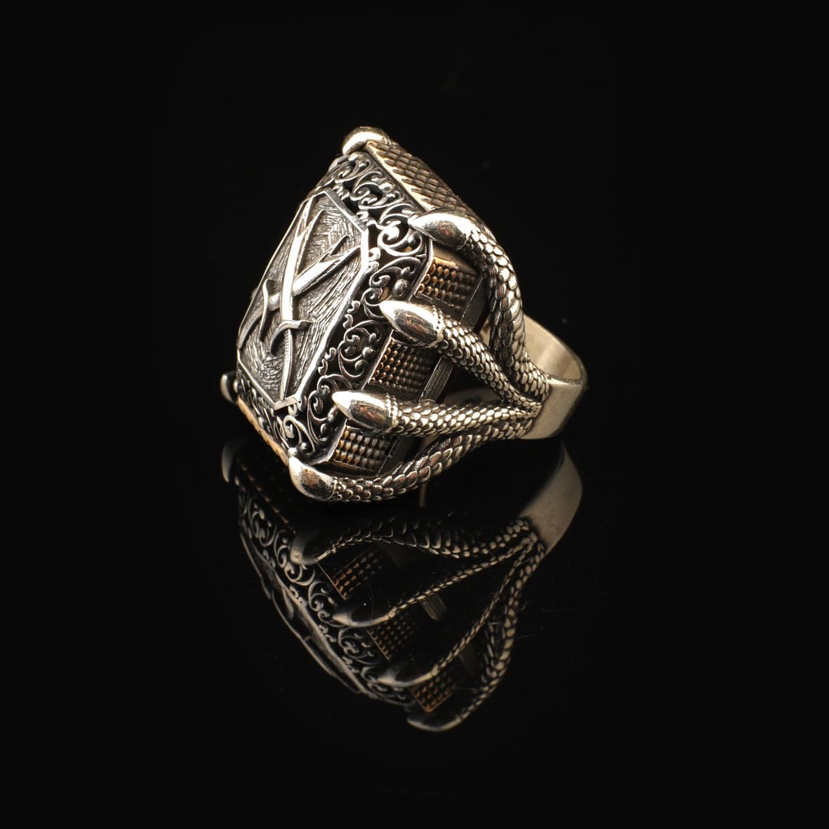 Sword Ring Signet Ring Large Ring Chunky Silver Whiskey Barrel Ottoman Vintage 925 Sterling Silver Promise Engagement Ring Gift for Husband
