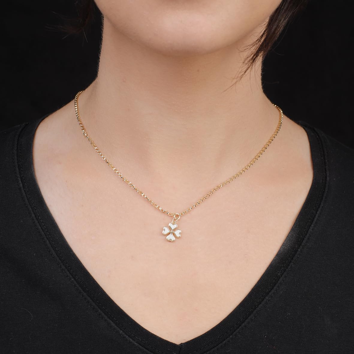 Sterling Silver Four Leaf Clover Necklace for Women - Gold Plated Sterling Silver Necklace with Four Leaf Clover Charm - Birthday Gifts for Women