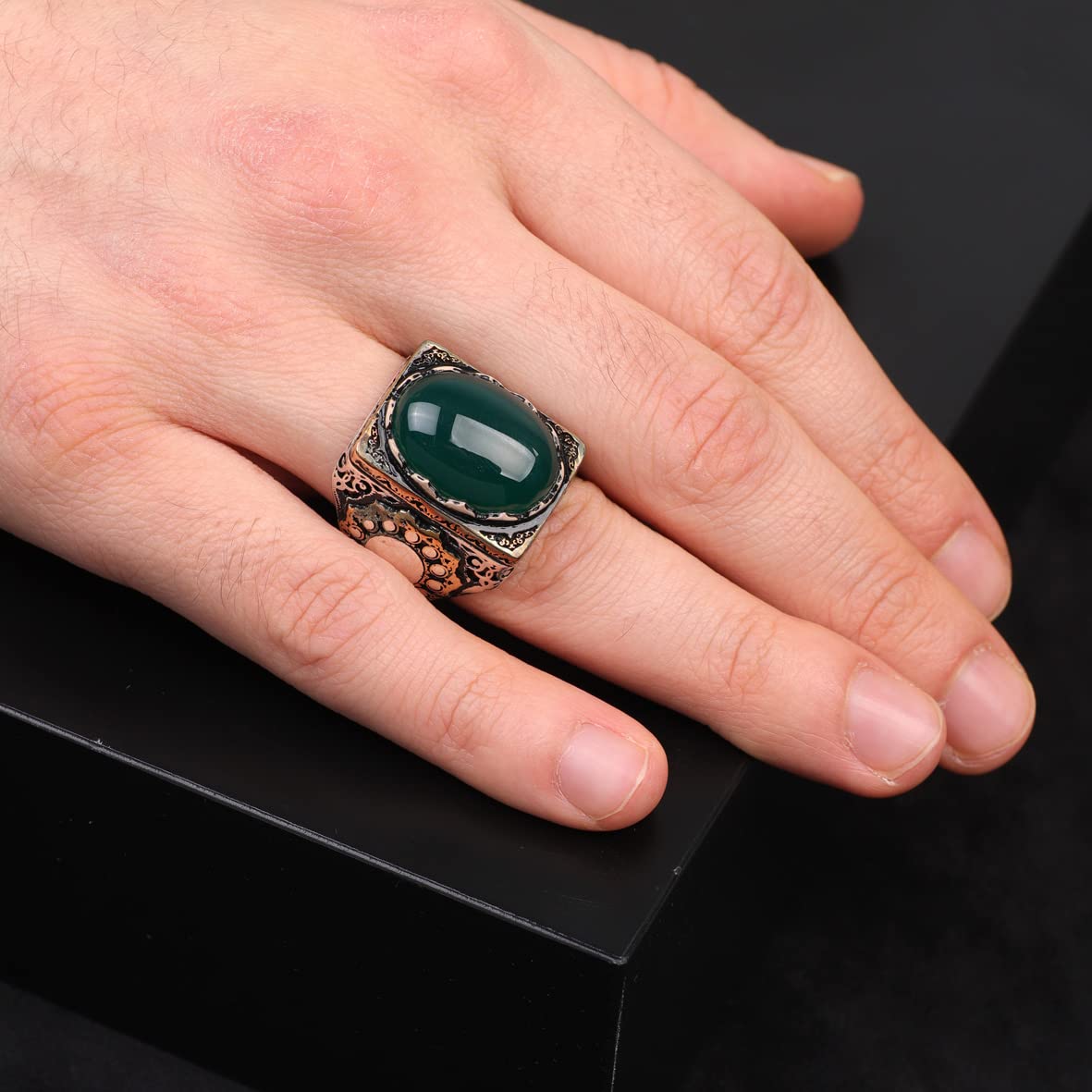 Jade Ring, Jade Ring for Men, Ottoman Men Ring, Sterling Silver Ring, Natural Stone Ring, Men Jade Stone Ring, Gift for Him