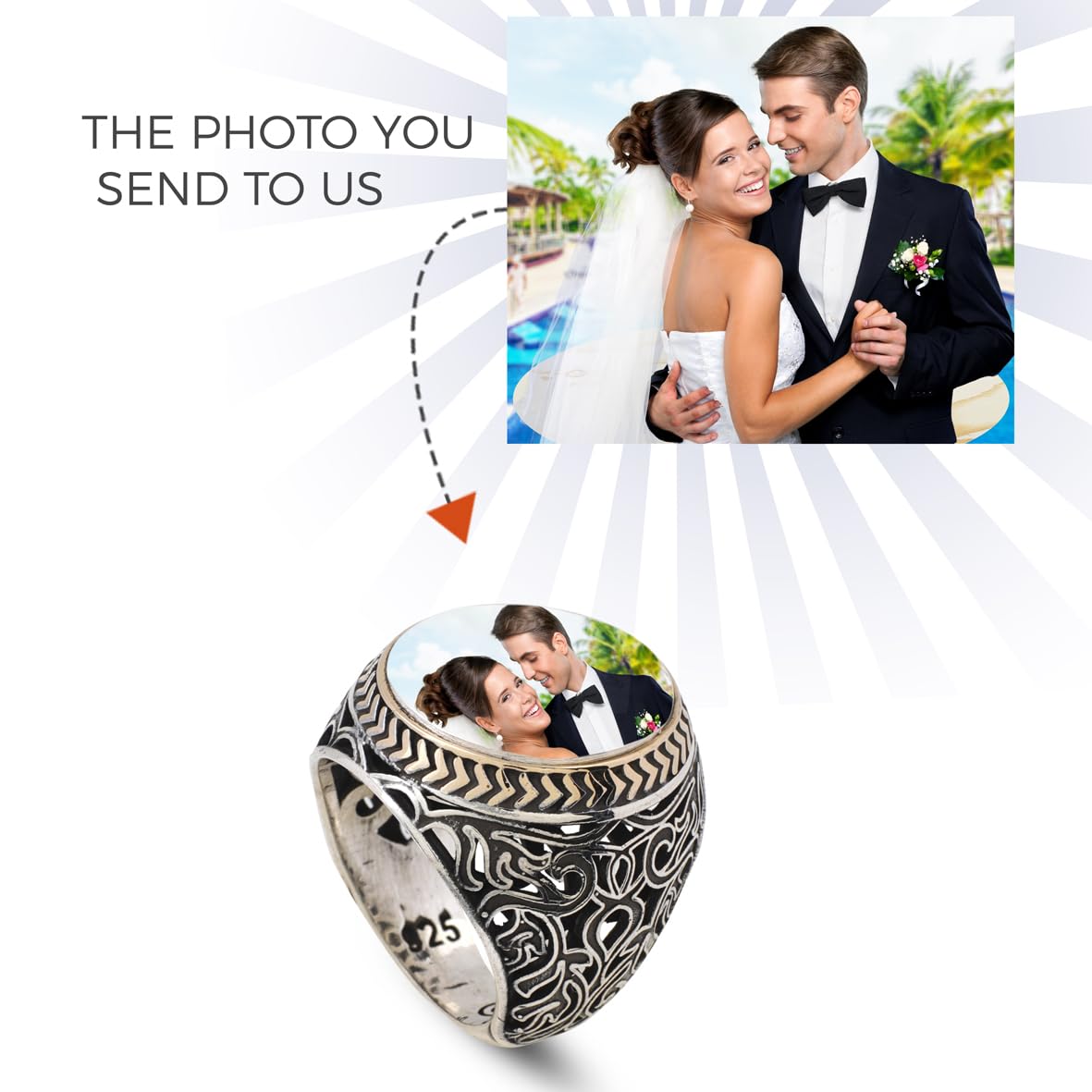 Handmade 925 Sterling Silver Personalized Rings - Custom Photo Ring with Name Engraving