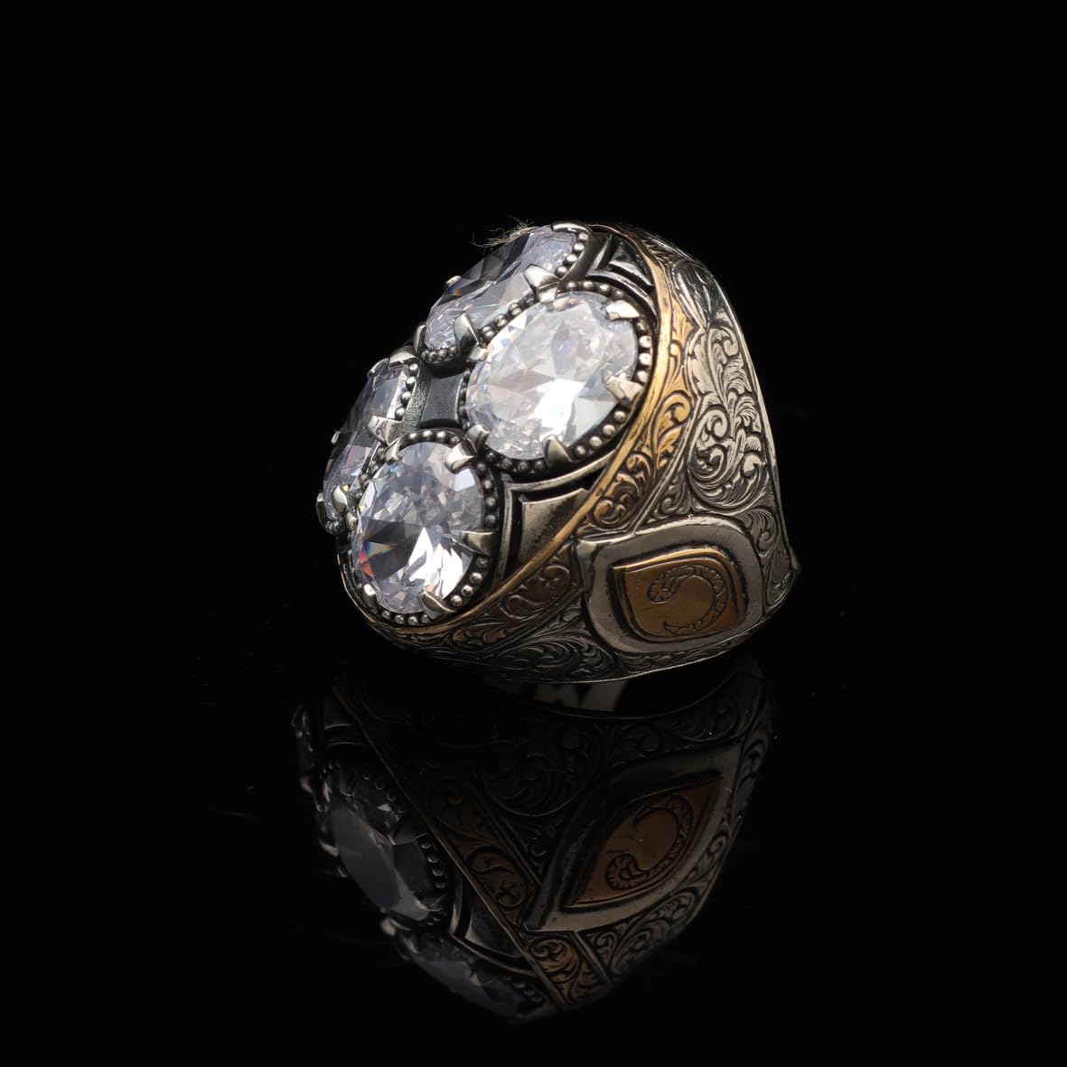 Handmade White Sapphire Sterling Silver Ottoman Ring for Men