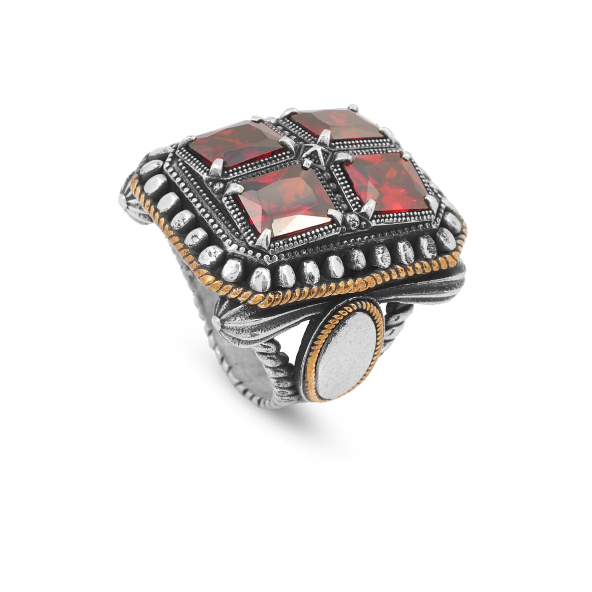 Garnet White Sapphire Large Statement Ring Whiskey Barrel Chunky Silver Ottoman Vintage 925 Sterling Engagement Promise Gemstone Gift for Husband