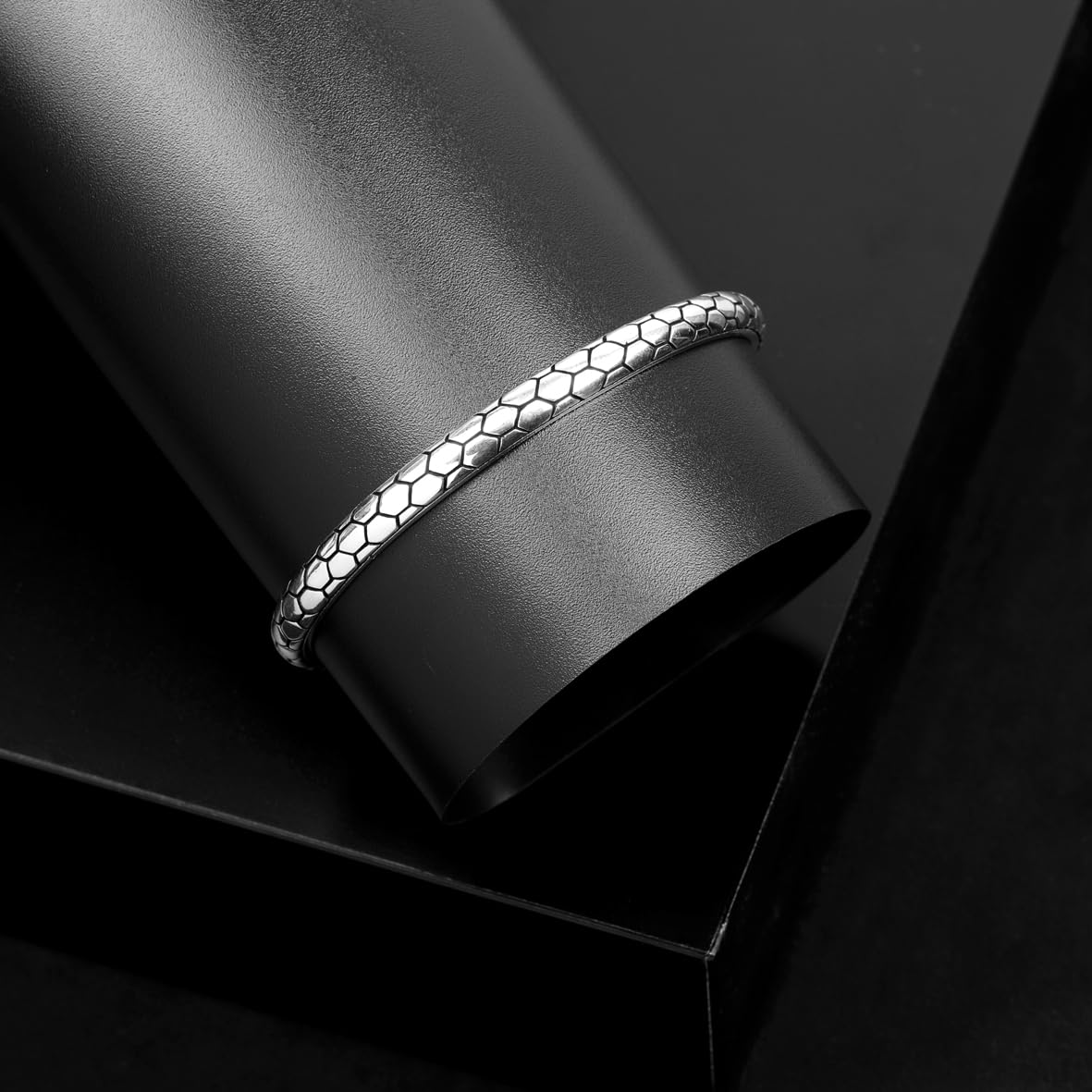 Handmade Silver Cuff Bracelet for Men – Thick Sterling Silver Band with Embroidered Vintage Design