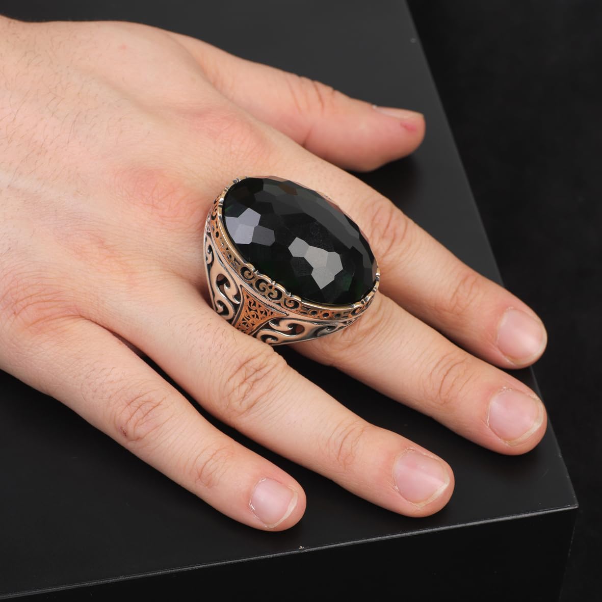 Emerald Ring with Oval Stone - Handmade