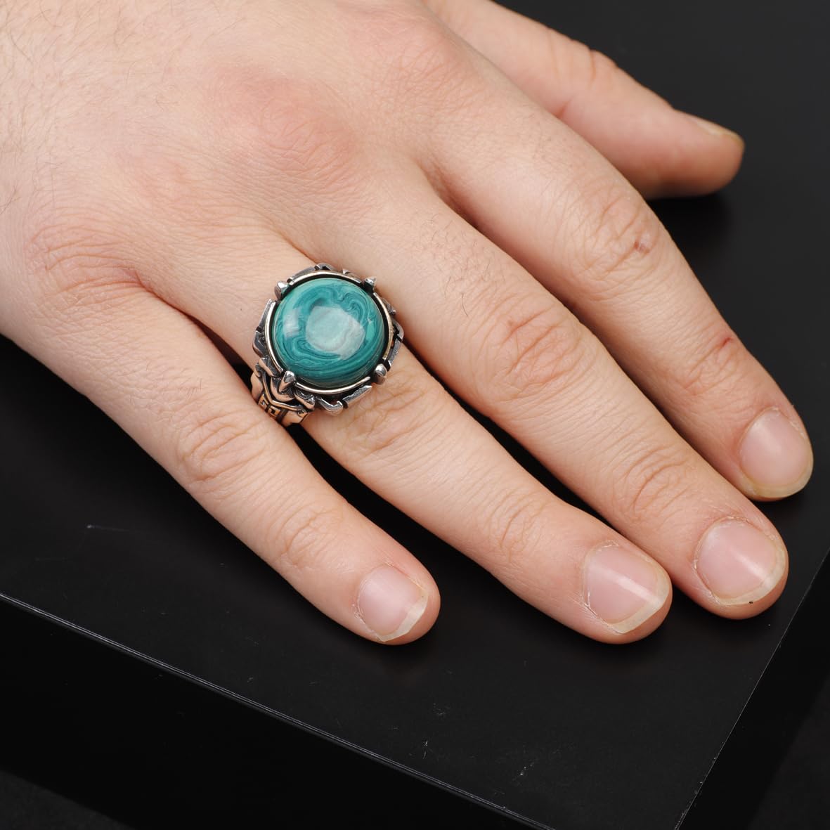 925 Sterling Silver Rings for Men - Malachite Men's Ring