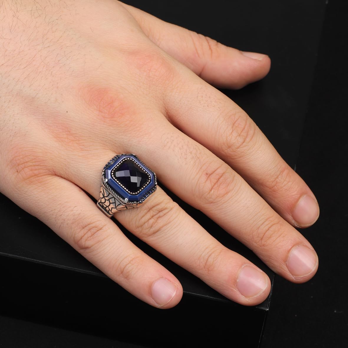 Vintage Blue Tiger Eye Ring for Men