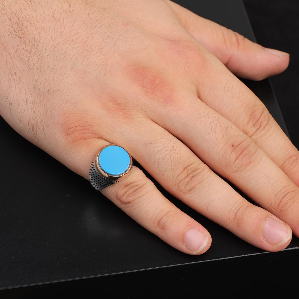 Handmade Turquoise Pinky Signet Ring for Men