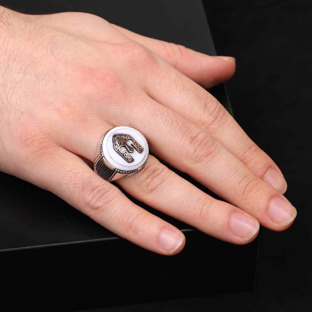 Mother of Pearl Gemstone Handmade Mens Ring
