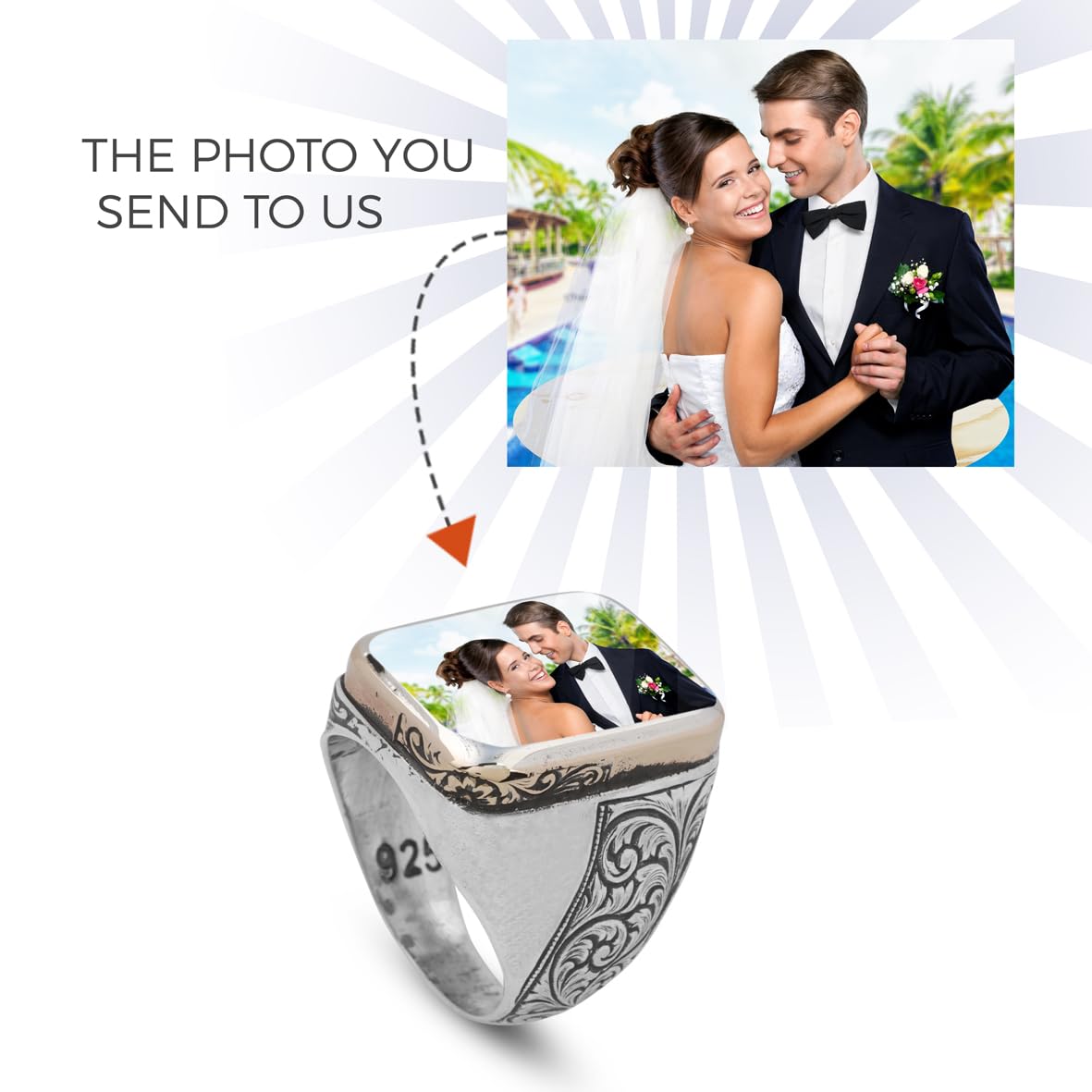 Handmade 925 Sterling Silver Personalized Rings - Custom Photo Ring with Name Engraving