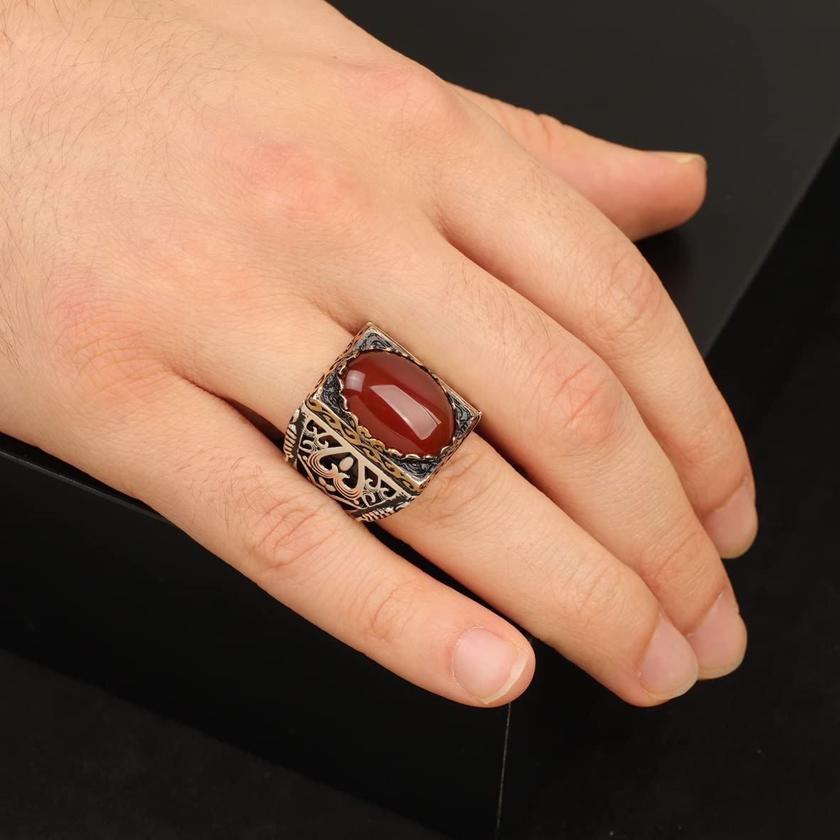 Men Handmade Carnelian Stone Ring