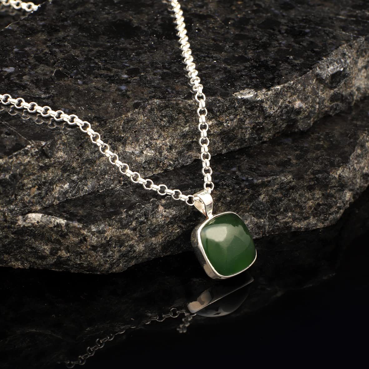 Mens Silver Jade Necklace