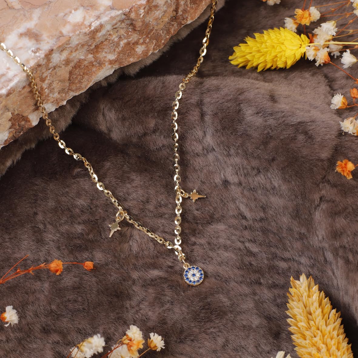 Evil Eye and Star Necklace Gold Plated and Sterling Silver Necklace for Women - Sterling Silver and Gold Plated Necklaces with Evil Eye and Star Charms - Birthday Gifts for Women