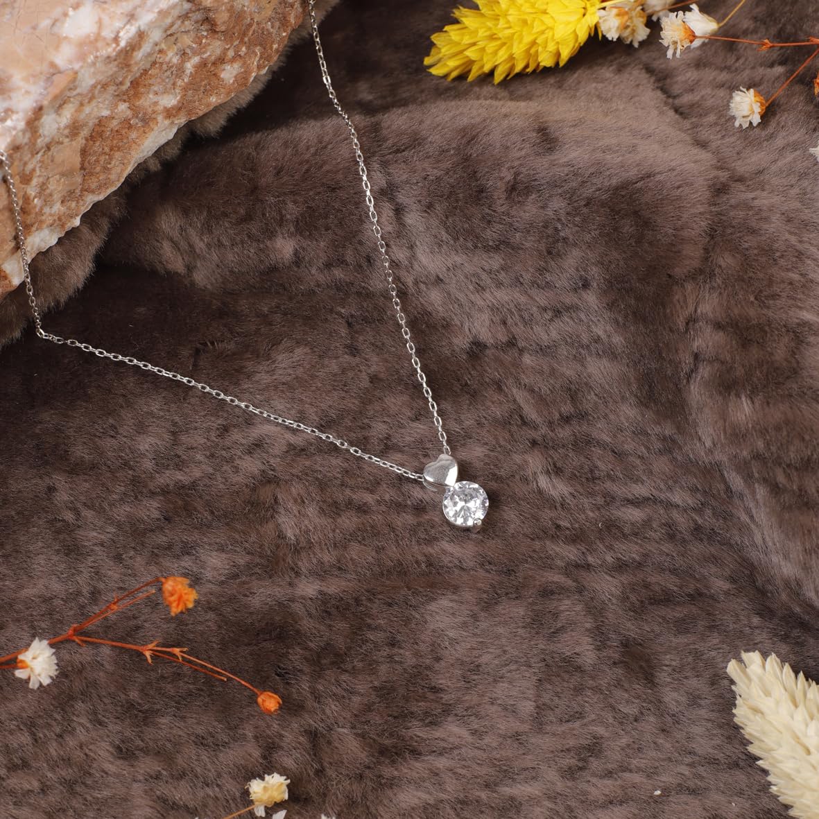 Zircon Necklace with Heart Pendant in Sterling Silver - Sterling Silver Heart Necklace for Women - Aesthetic Jewelry with Cute Necklaces - Birthday Gifts for Women