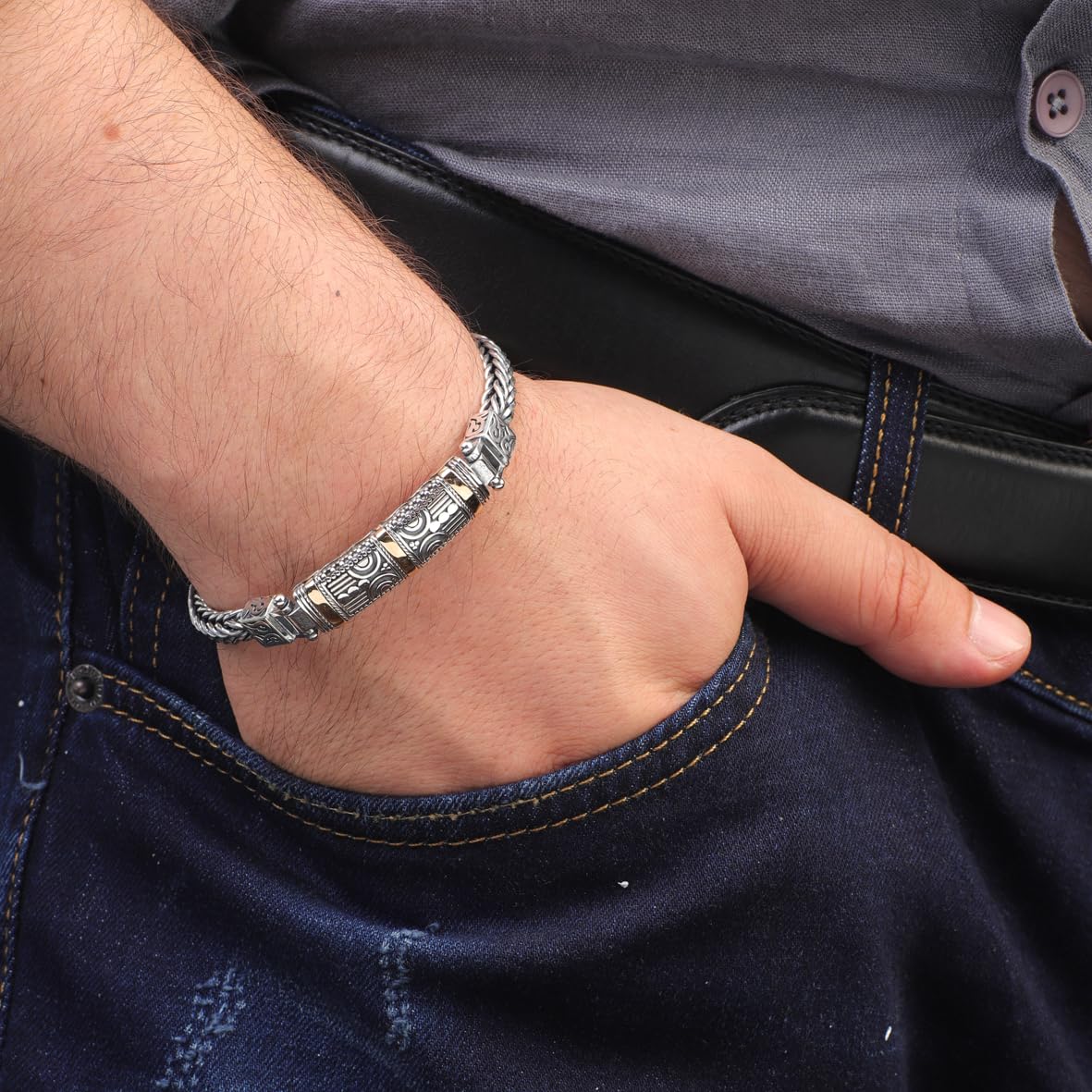 Handmade Sterling Silver Men’s Bracelet – Vintage Gothic Chain Design