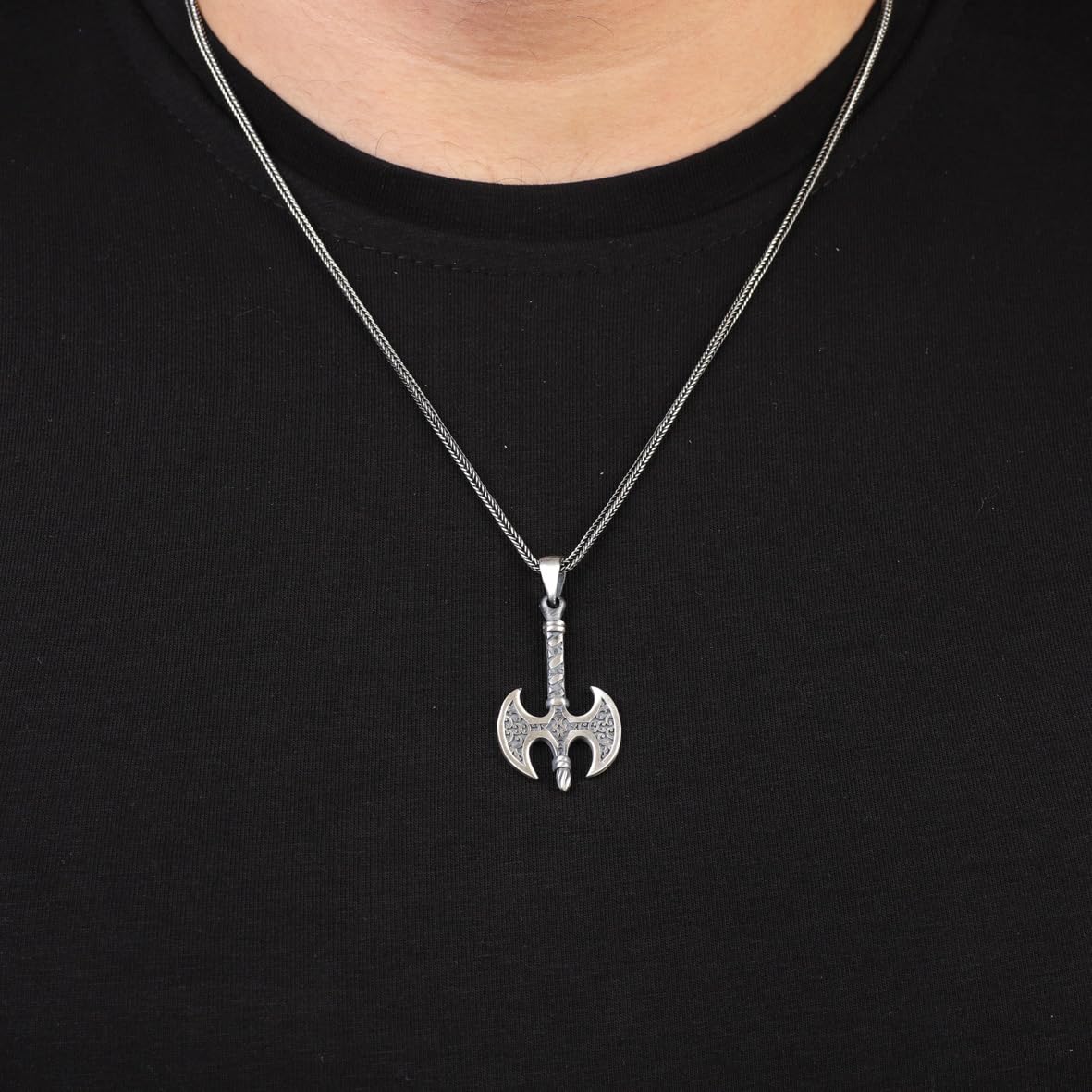 Men’s Axe Pendant Necklace - Sterling Silver Gothic Biker Necklace with Silver Chain & Free Polishing Cloth - Handcrafted Silver Necklace