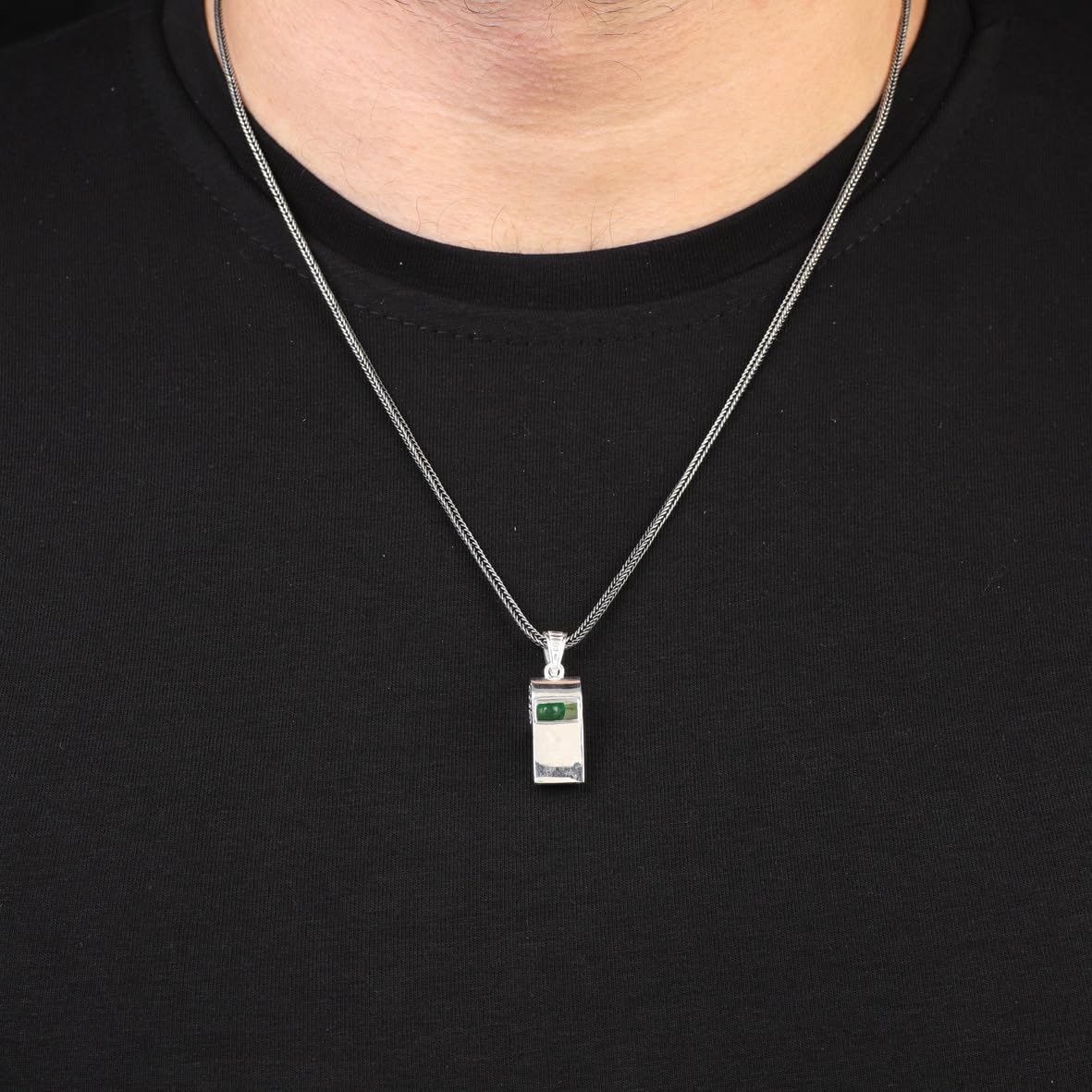 Men’s Whistle Pendant Necklace - Sterling Silver Gothic Biker Necklace with Silver Chain &Free Polishing Cloth - Handcrafted Silver Necklace