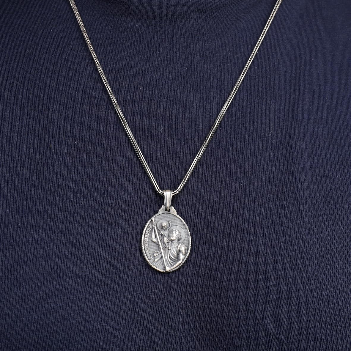 Sterling Silver Necklace for Men - Jesus Necklace with Gothic Oxidized Chain