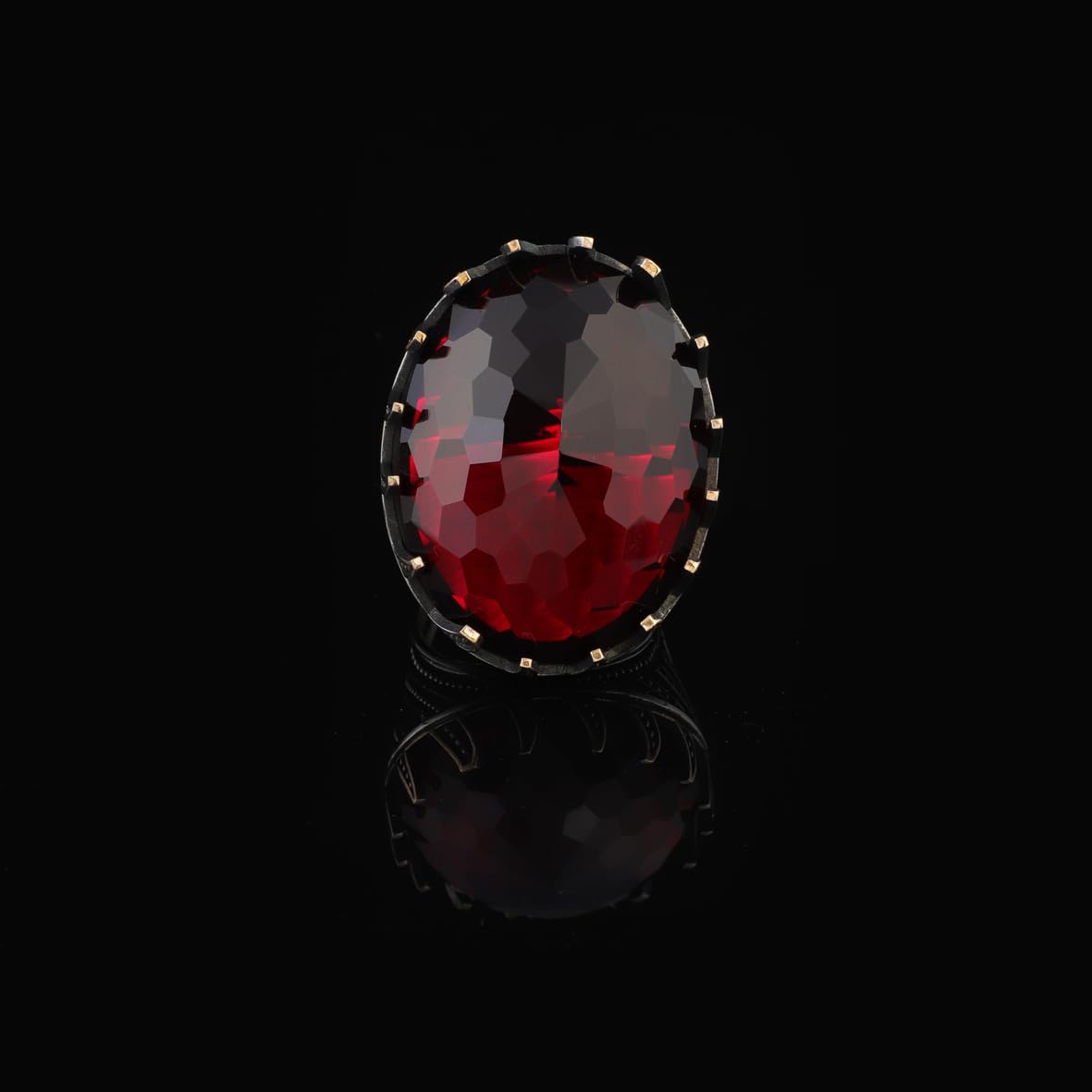 Vintage Garnet Ring for Men - Chunky Sterling Silver Ring with Gemstone