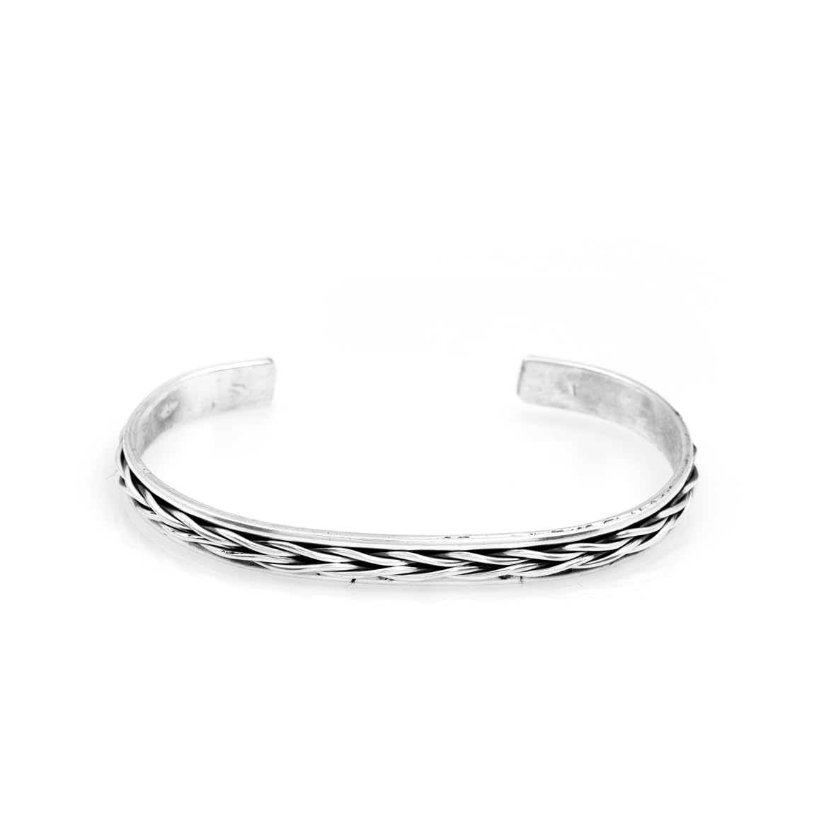 Men Thick Silver Band Bracelet – Handmade Sterling Silver Cuff Bracelet with Embroidered Design