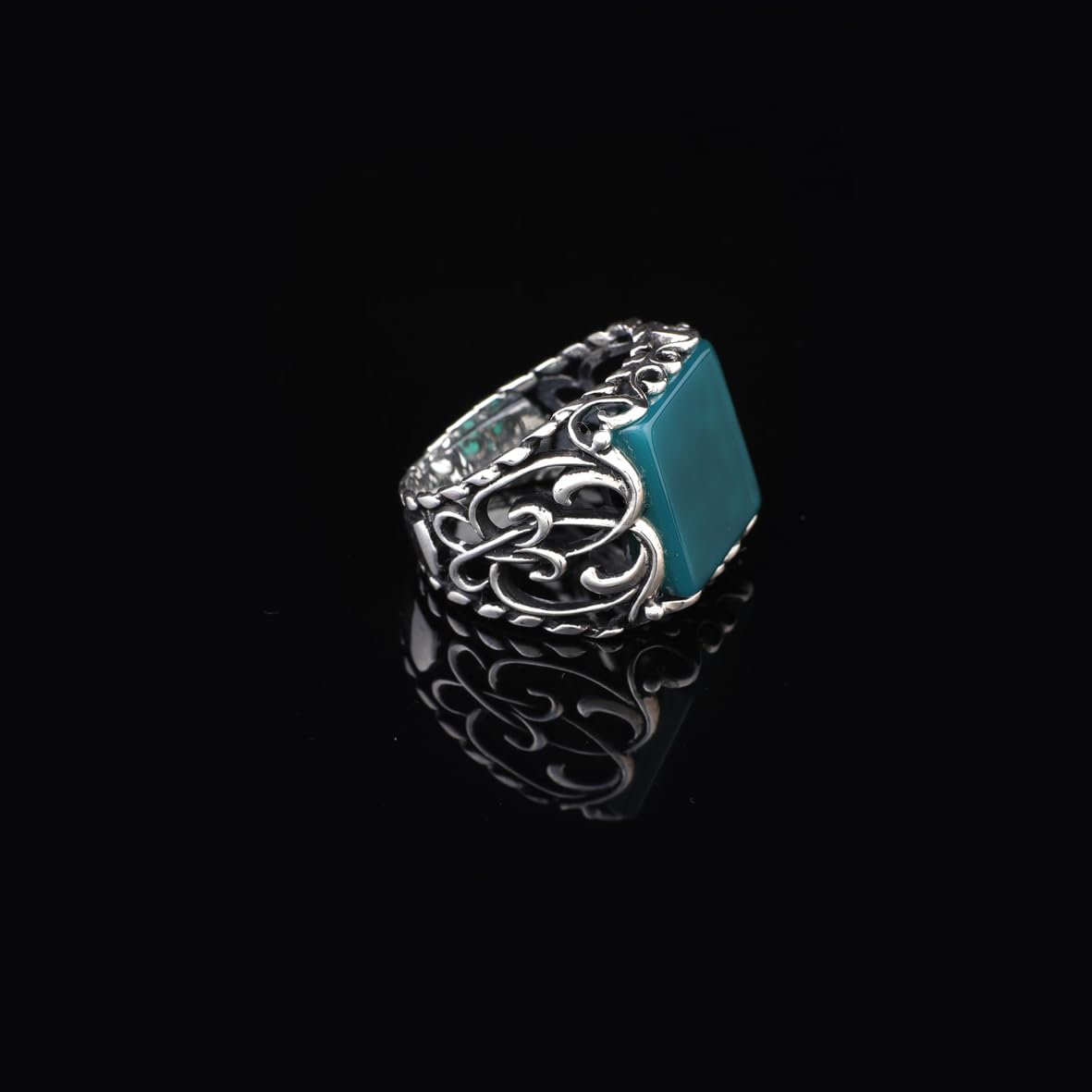 Handmade 925 Sterling Silver Jade Ring in Ottoman Style - Gemstone Men's Jewelry with Ring and Silver Polishing Cloth Gift