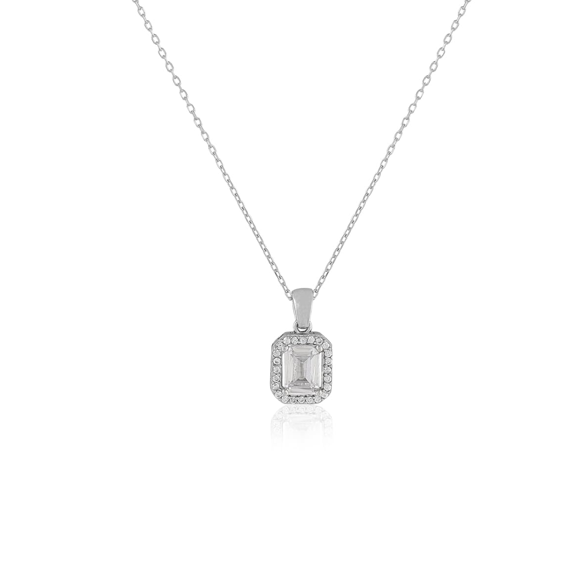 Sterling Silver Baguette Necklace - Sterling Silver Aesthetic Jewelry for Women - Cute Baguette Necklace in Sterling Silver