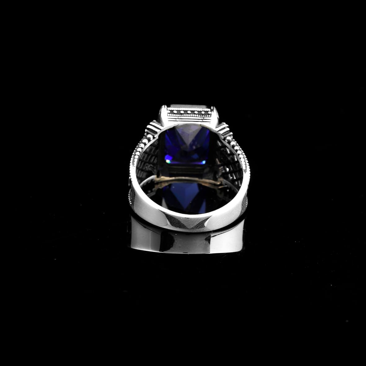 Mens Sapphire Ring – Handmade Ottoman Style Sterling Silver Gemstone Engagement Ring with Custom Engraving and Gift Silver Polishing Cloth