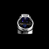 Mens Sapphire Ring – Handmade Ottoman Style Sterling Silver Gemstone Engagement Ring with Custom Engraving and Gift Silver Polishing Cloth — image 6