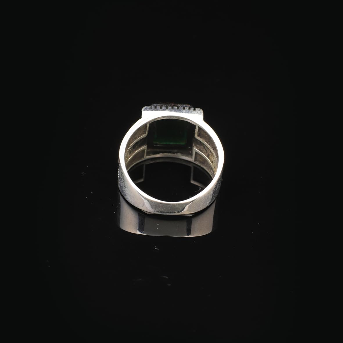 Handmade Jade Gemstone Square Stone Pinky Ring for Men Vintage 925 Sterling Silver