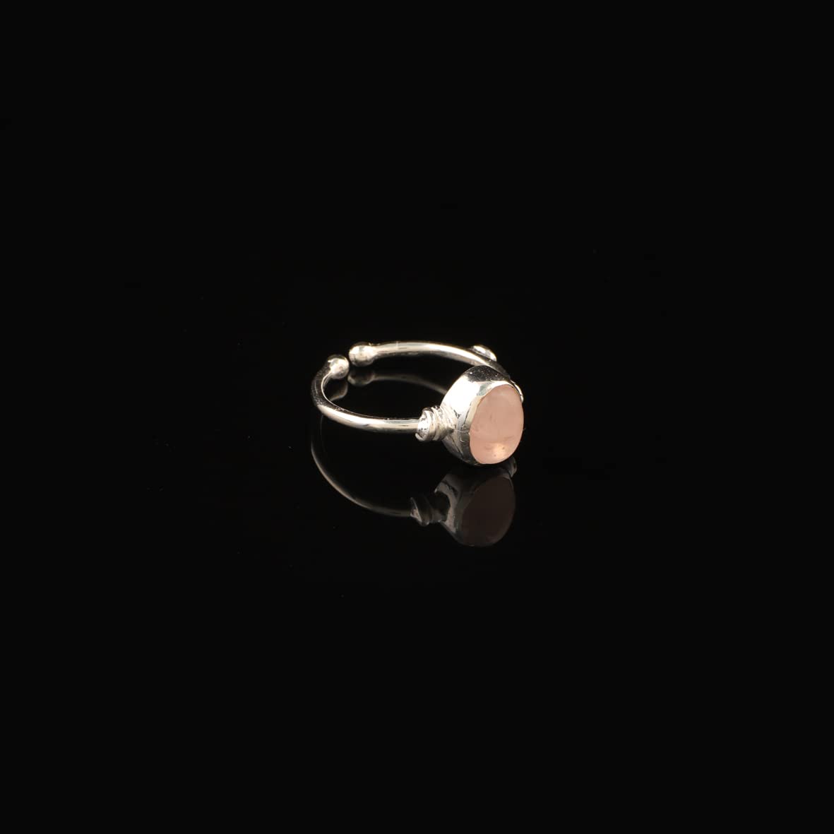 Jewellery Pit Adjustable Rose Quartz Statement Ring for Women - Handcrafted Stone Jewelry - Women's Middle Finger Adjustable Rose Quartz Ring