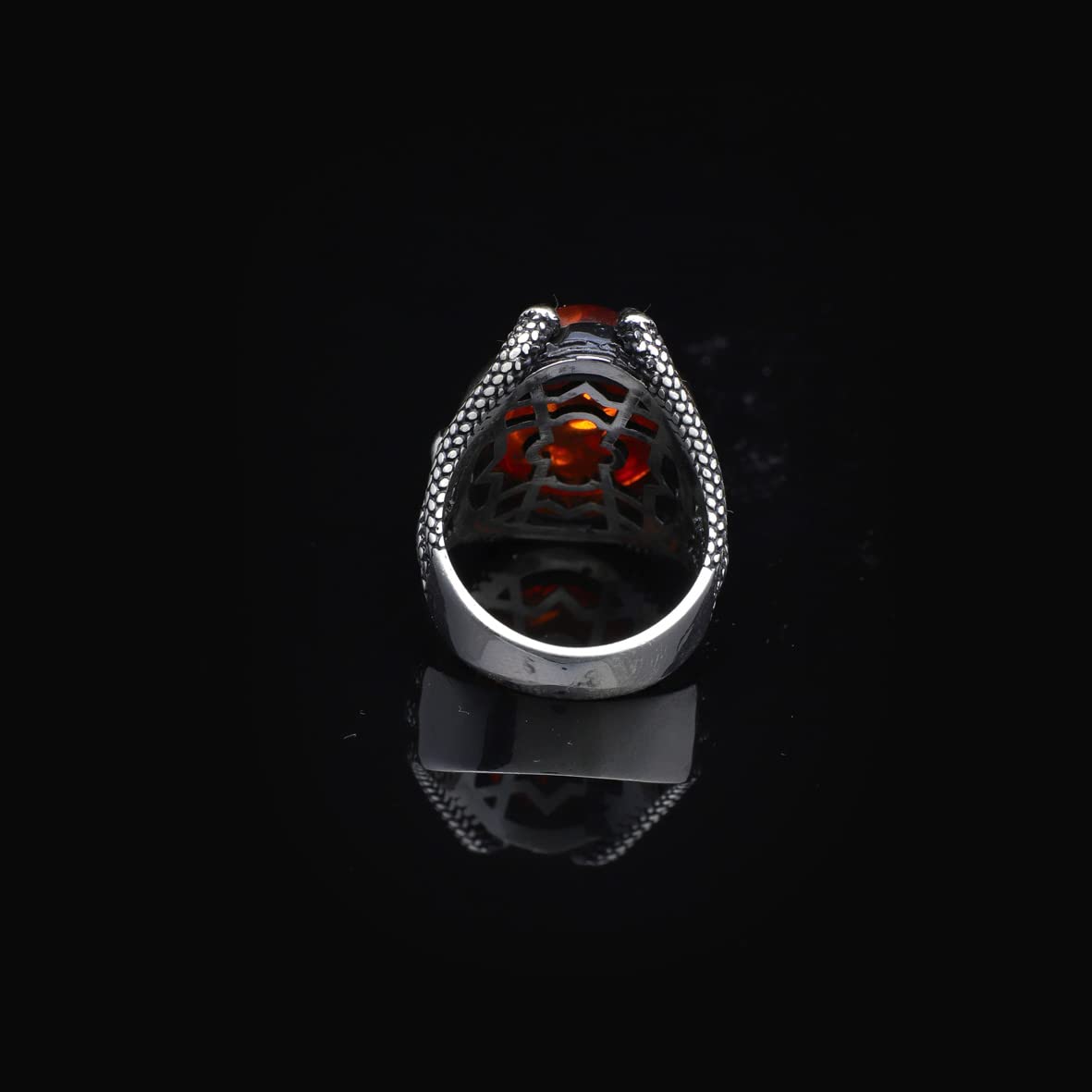 925K Sterling Silver Amber Stone Ring