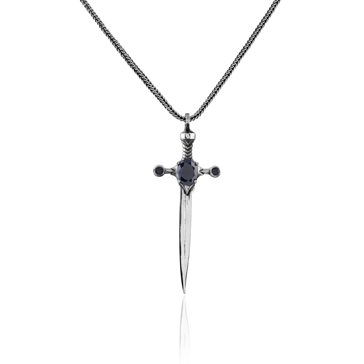 Sapphire Sword Necklace for Men in Sterling Silver – Gothic and Biker Pendant