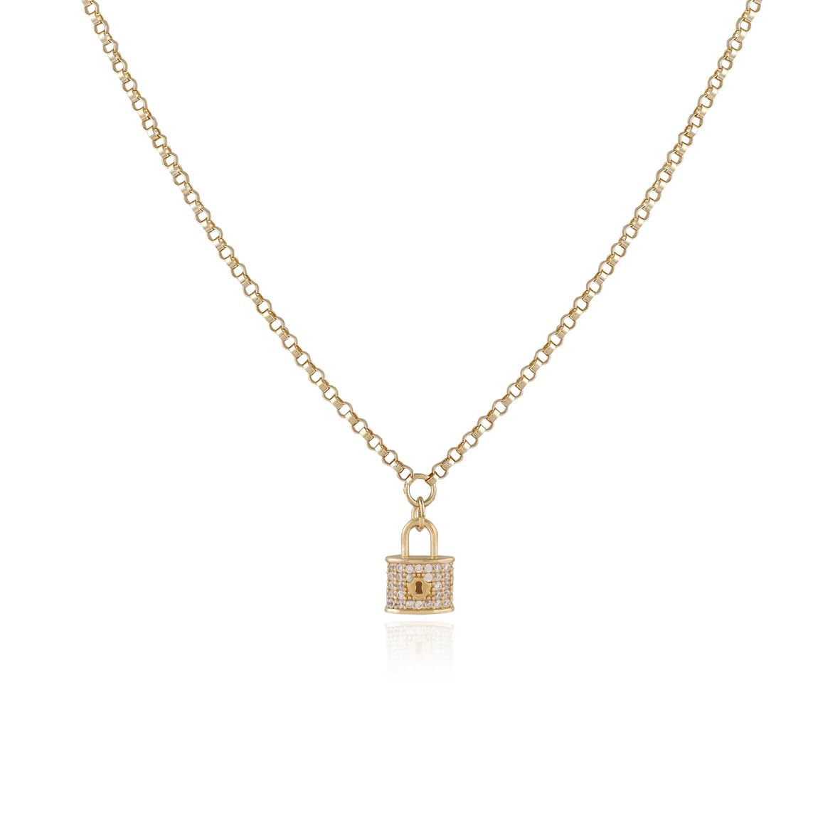 Sterling Silver Lock Necklace with Zircon Stone for Women - Lock Necklace with Zircon Stone in Gold Jewelry for Women - Cute Lock Necklace featuring Zircon Stone in Aesthetic Jewelry