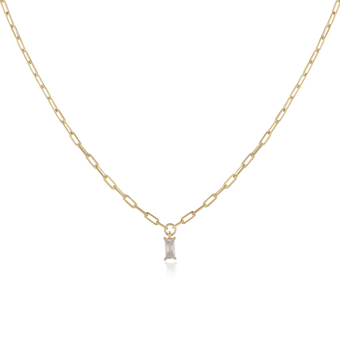 Sterling Silver Necklace with Zircon Stone for Women - Gold Plated Sterling Silver Necklace with Zircon Stone Charm - Birthday Gifts for Women