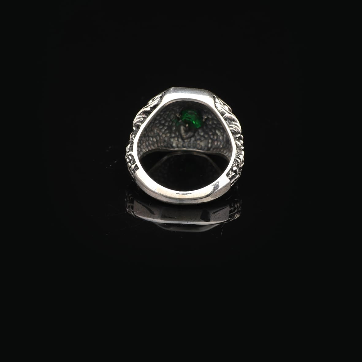 Handmade Vintage Lion Signet Pinky Ring - 925 Sterling Silver Men's Engagement Ring with Micro Jade Gemstone