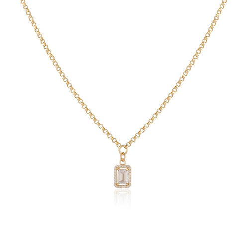 Baguette Necklace with Zircon Stone in Gold Plated Sterling Silver - Cute and Aesthetic Necklace - Gold Plated Sterling Silver for Women - Birthday Gifts for Women