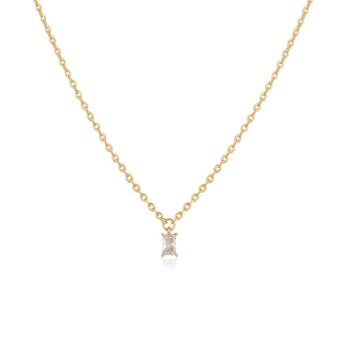 Baguette Necklace with Zircon Stone in Gold Plated Sterling Silver - Cute and Aesthetic Necklace - Gold Plated Sterling Silver for Women - Birthday Gifts for Women