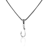 Sterling Silver Fishing Needle Necklace – Polished Hook Pendant – Biker Mens Necklace with Silver Chain & Silver Cleaning Cloth Gift — image 1