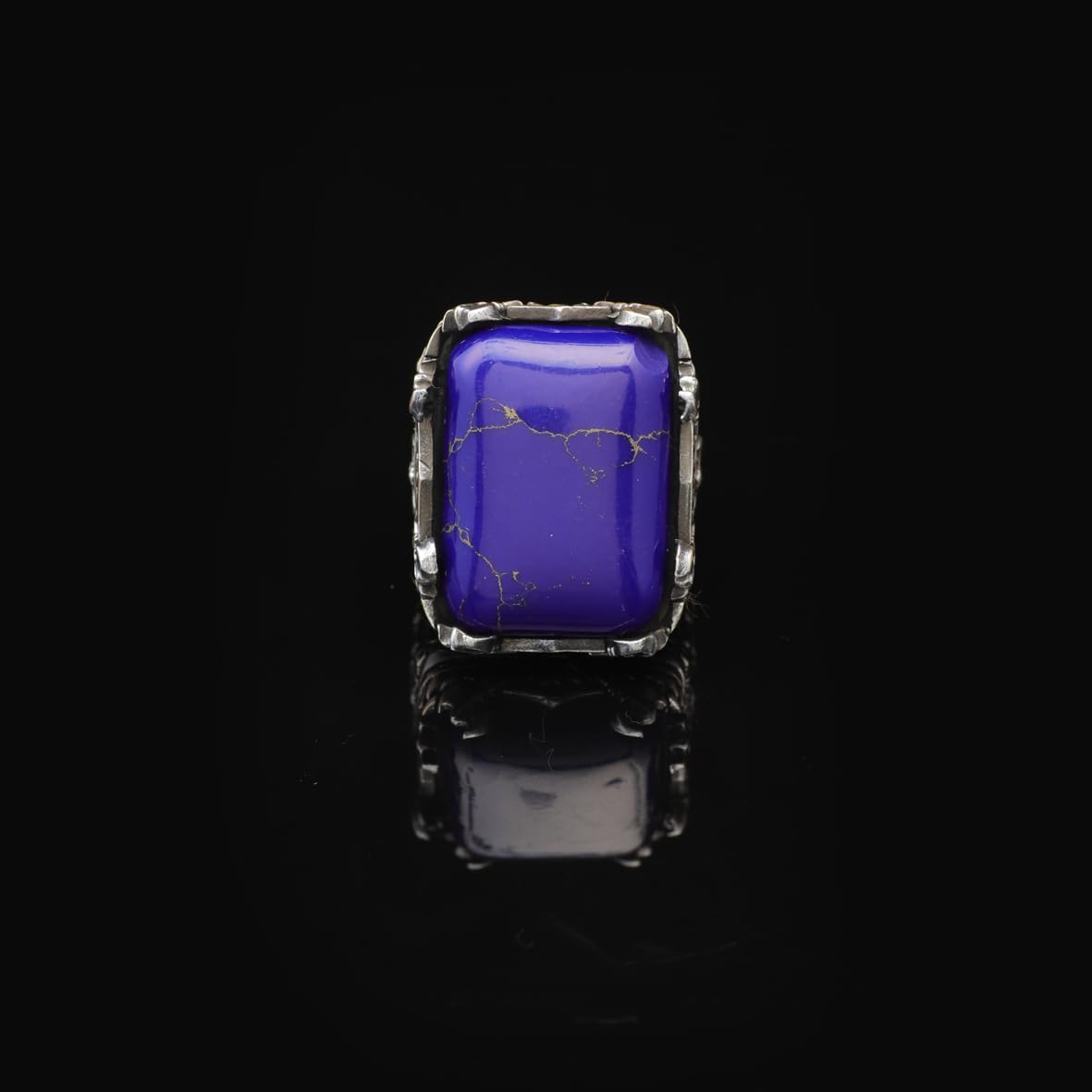 Vintage Large Lapis Lazuli Ax Ring for Men - 925 Sterling Silver Turkish Handmade Polished Engagement Ring with Silver Polishing Cloth Gift