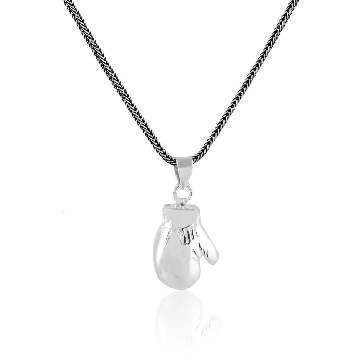 Sterling Silver Boxing Glove Necklace -Polished Fighter Pendant for Men