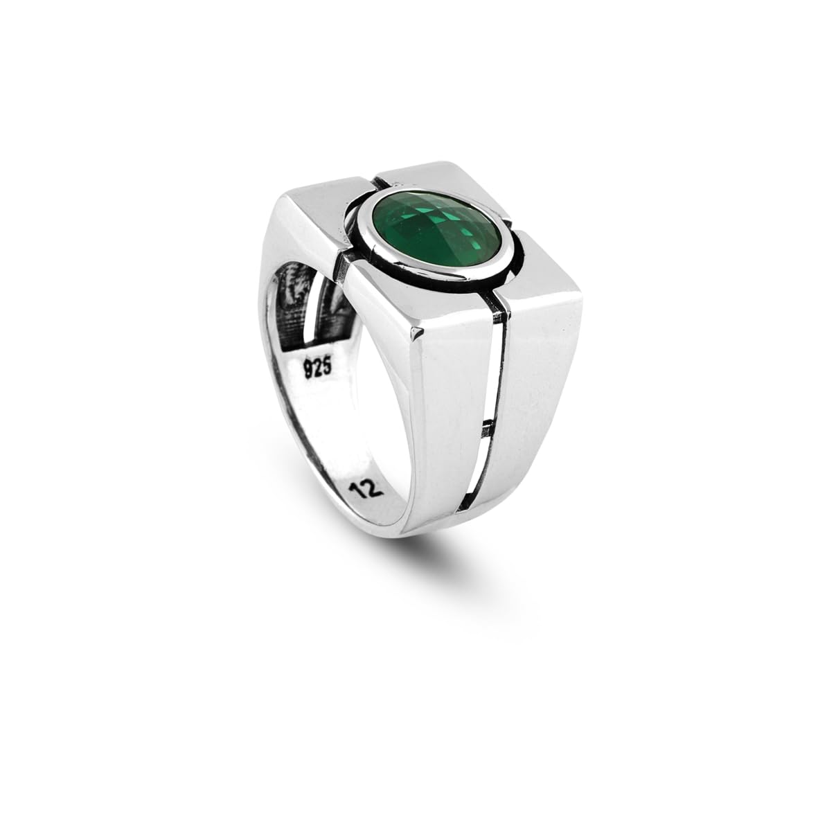 Handmade Emerald Gemstone Signet Ring - Sterling Silver Vintage Pinky Ring for Men