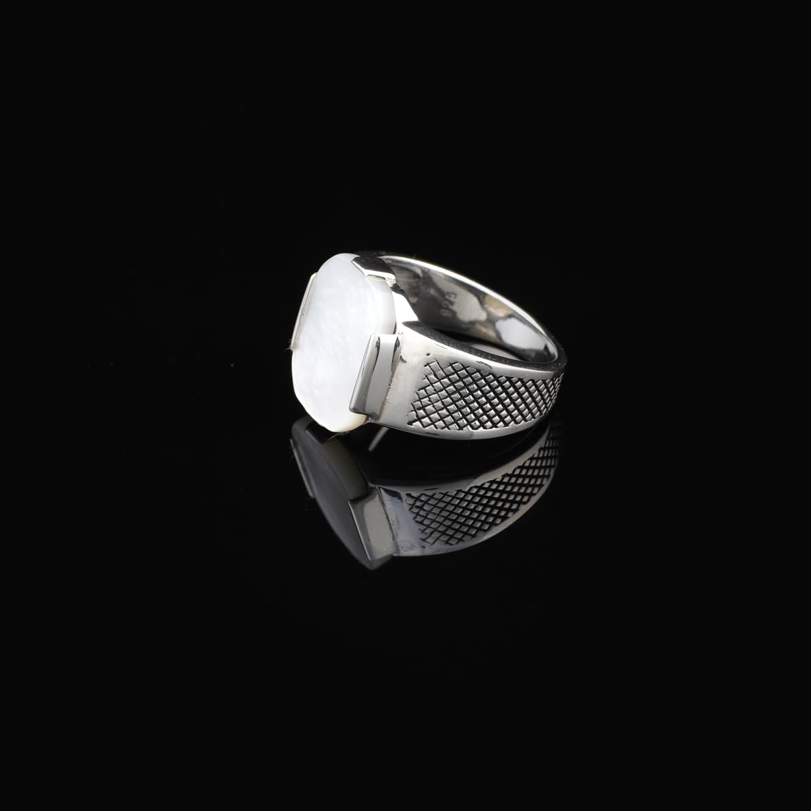 Handmade Mother of Pearl Pinky Ring - 925 Sterling Silver Men's Gemstone Ring with Polishing Cloth Gift