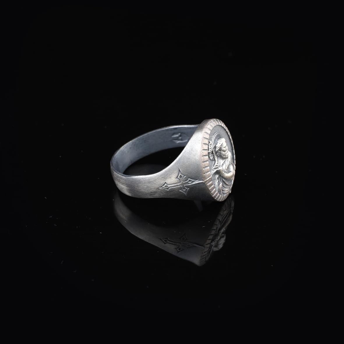 Handmade 925 Sterling Silver Jesus Ring - Men's Christian Jewelry Featuring Cross and Signet Design with Silver Polishing Cloth Gift - Custom Signet Ring