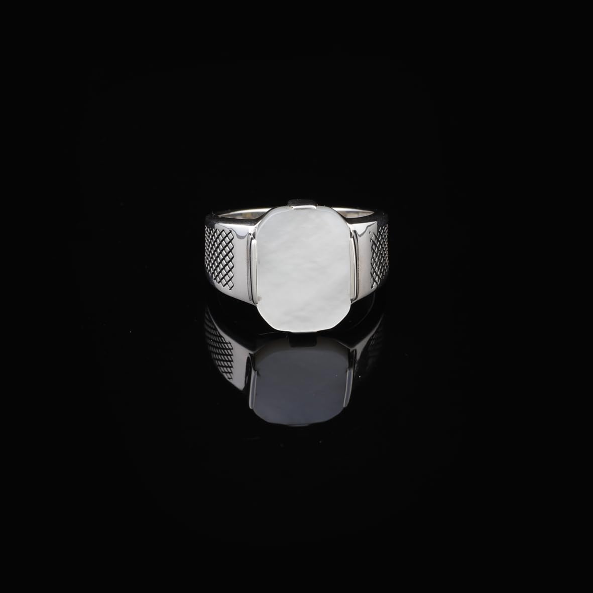 Handmade Mother of Pearl Pinky Ring - 925 Sterling Silver Men's Gemstone Ring with Polishing Cloth Gift