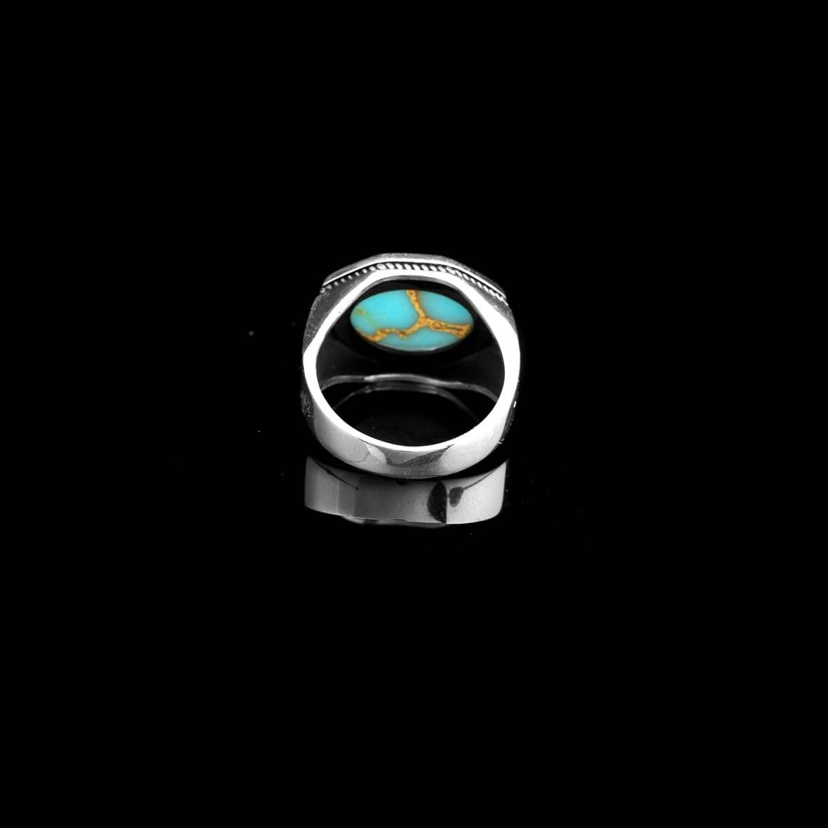 Mens Turquoise Pinky Signet Ring – Handmade Vintage Gemstone Sterling Silver Ring with Custom Engraving – Engagement Rings for Men + Gift Silver Polishing Cloth
