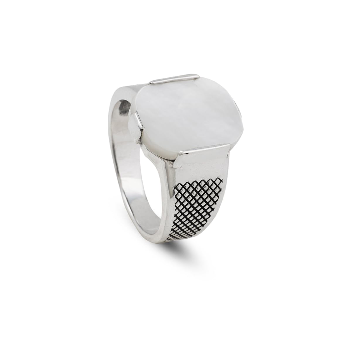 Handmade Mother of Pearl Pinky Ring - 925 Sterling Silver Men's Gemstone Ring with Polishing Cloth Gift