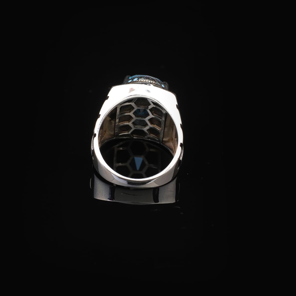 Aquamarine Ring for Men - Vintage Handmade Watch Band Gemstone Ring with Oval Stone